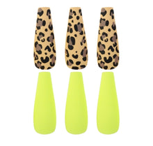 Load image into Gallery viewer, Full Cover Neon Leopard Design Long Coffin (Ballerina) False Nail Tips
