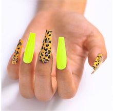 Load image into Gallery viewer, Full Cover Neon Leopard Design Long Coffin (Ballerina) False Nail Tips
