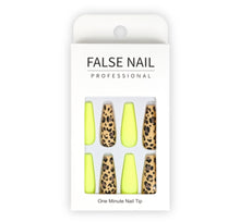 Load image into Gallery viewer, Full Cover Neon Leopard Design Long Coffin (Ballerina) False Nail Tips
